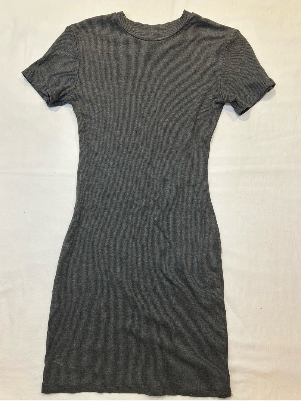 Charcoal Ribbed Short Sleeve Bodycon Dress
